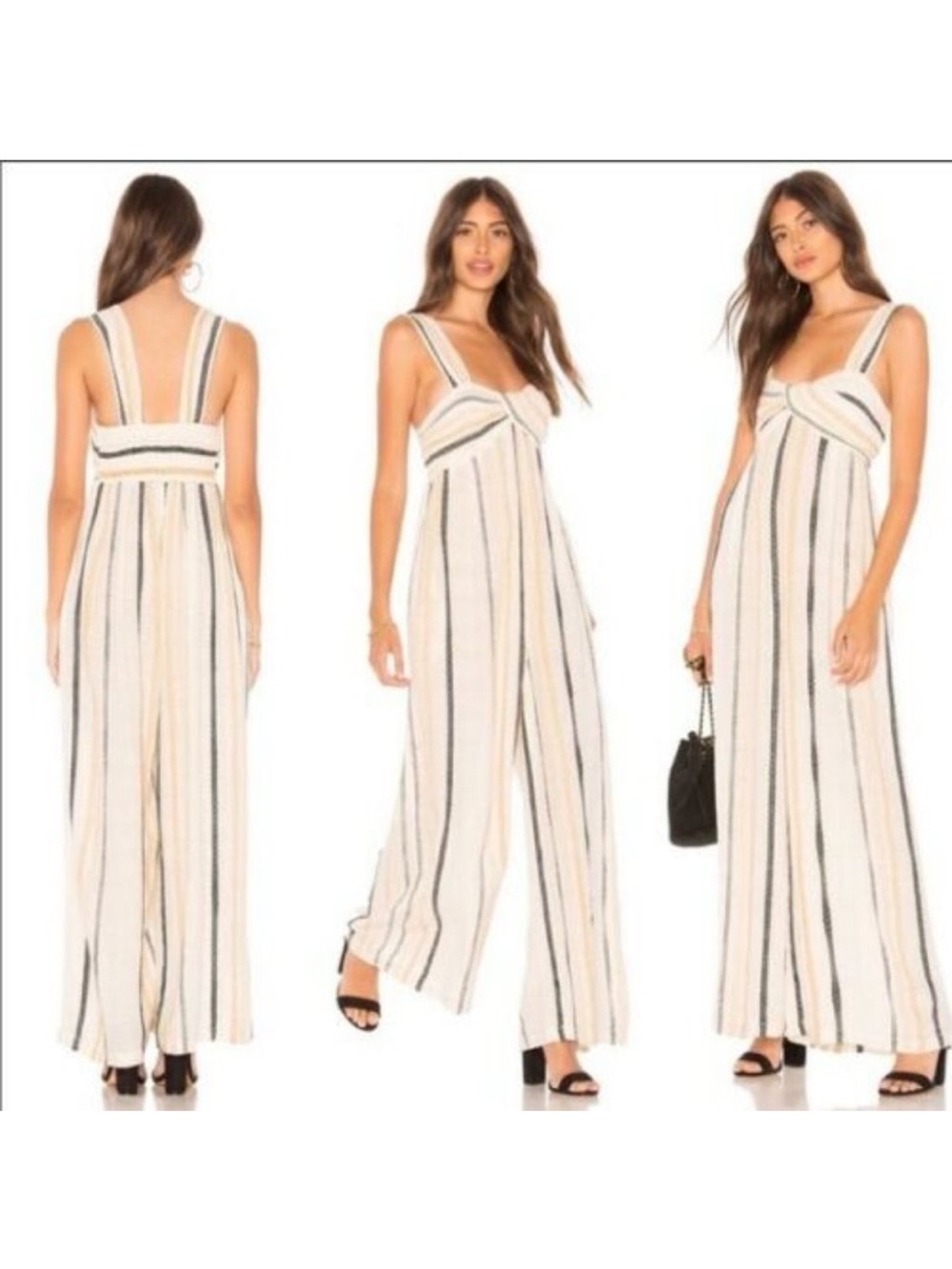 Monte the label cream orange black wide leg linen jumpsuit bohemian small S